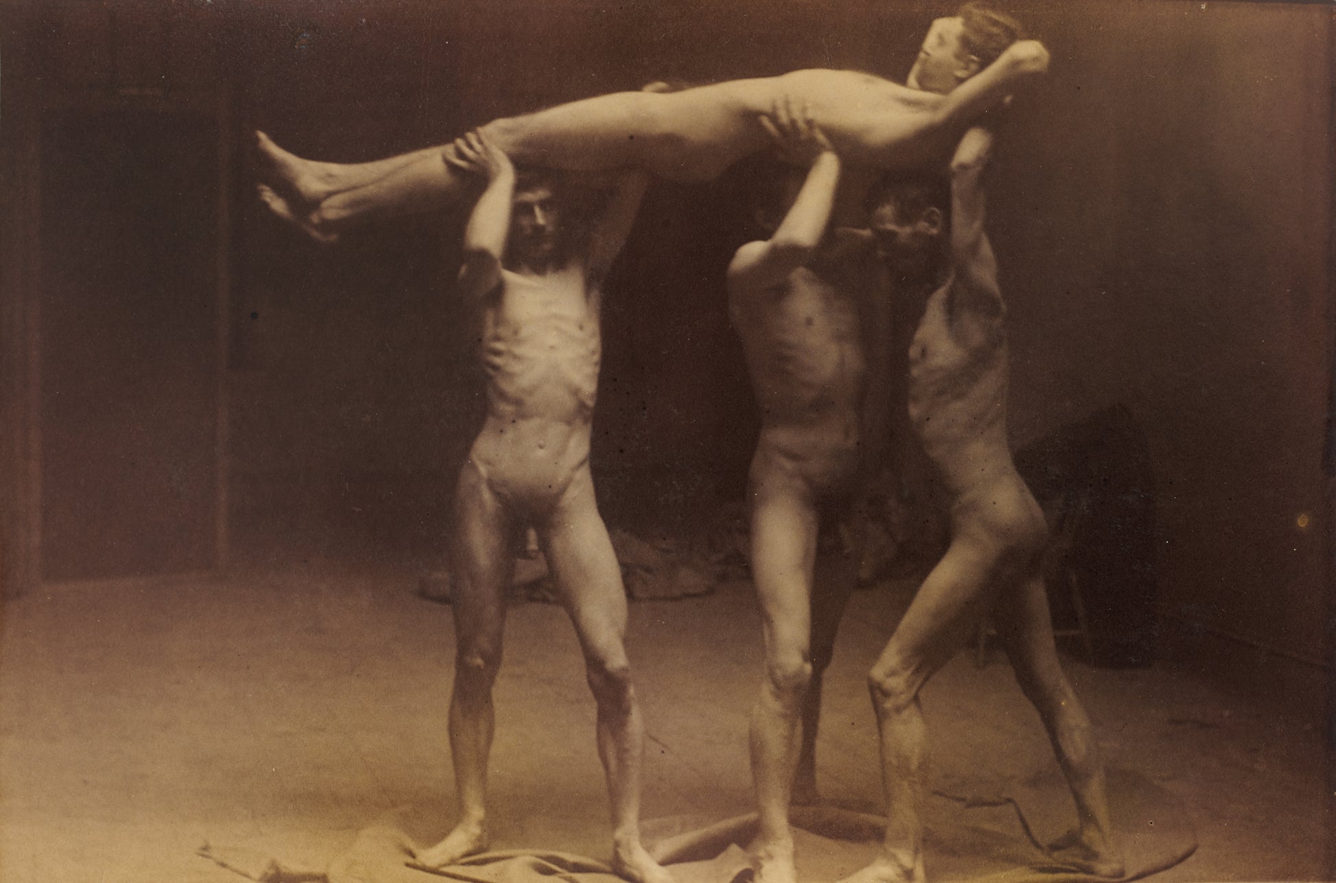 Three Male Nude Models Supporting a Reclining Fourth Model, from The Grafly Album